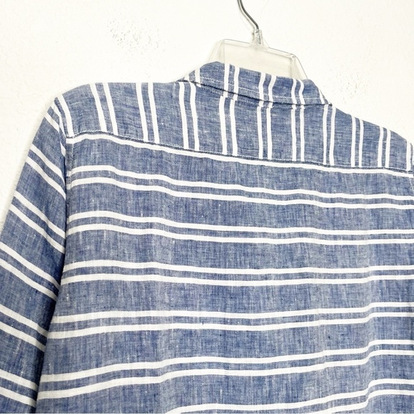 New Garnet Hill Easy Linen Tunic Button Up Shirt Blue Coast Stripe Petite - Picture 8 of 11